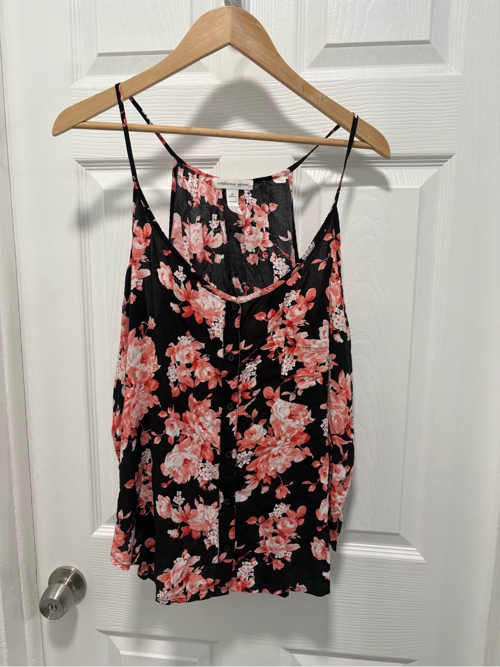Ambiance Black Camisole with Coral Floral Print